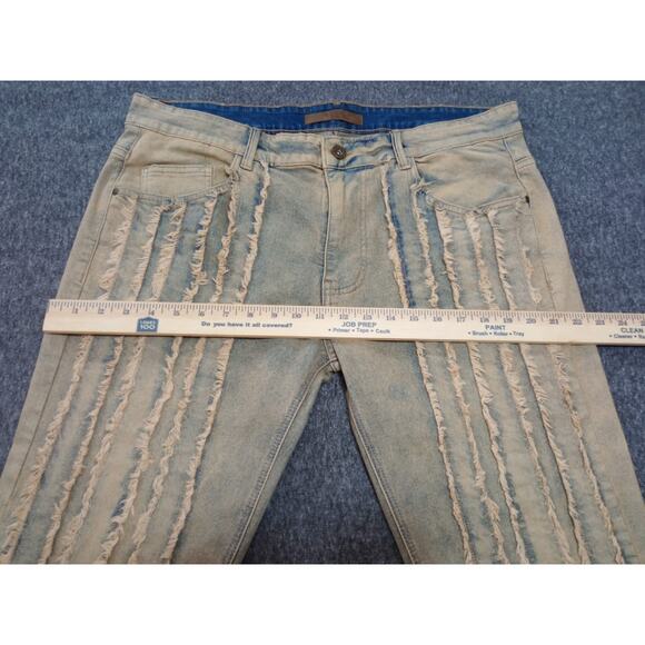 KDNK Men's Jeans Straight Leg Beige Blue Distressed Size 38 NWOT - Picture 8 of 13